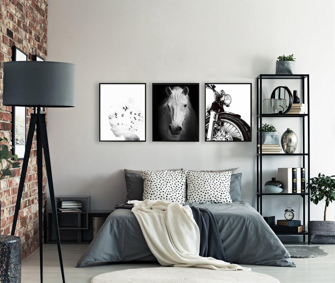 Set of 3 Black White Wall Decor; Canvas Art Print; Modern Canvas Art