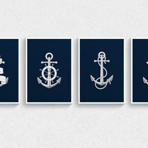 Set van 8 anker prints voor kwekerij, kwekerij Yacht Anchor prints, kwekerij Nuatical Wall Art, digitale download zowel blauwe & witte achtergronden