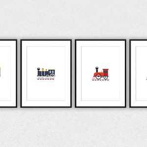 Set of 4 Train Prints for Nursery, Nursery Locomotive Prints, Nursery Wall Art, Digital Download
