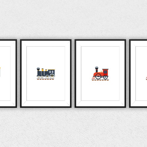 Train Wall Art Nursery Art Set of Three Prints Color Etsy