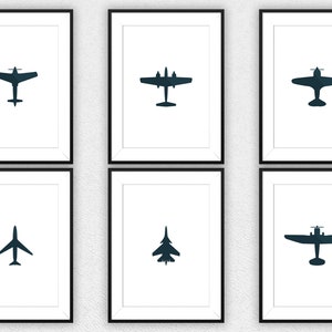 Conjunto de 6 impressões de avião para berçário, impressões de jato de caça de berçário, arte de parede de avião de berçário, download digital