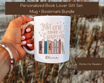 Personalized Book Lover Gift Set, Just One More Chapter Mug, Custom Bookmark