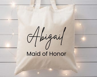 Personalized Maid of Honor Tote Bag, Bridesmaid Tote, Custom Wedding Tote, Matron of Honor Gift, Bridal Party Gift, Wedding Day Bag