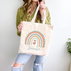 Personalized Rainbow Cotton Tote Bag, Custom Kid Gift