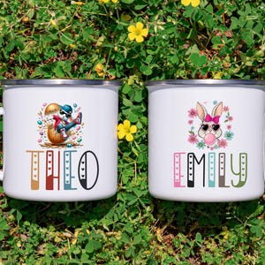 Custom Easter Enamel Mug for Kids Hot Chocolate Mug Easter Basket Stuffer Fun Gift for Boys & Girls Personalized Easter Mug Fun Easter Gift