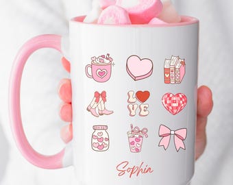 Taza personalizada con nombre, taza de café con nombre personalizado, linda taza rosa, regalo personalizado para ella, taza personalizada, regalo de cumpleaños, regalo para la mejor amiga
