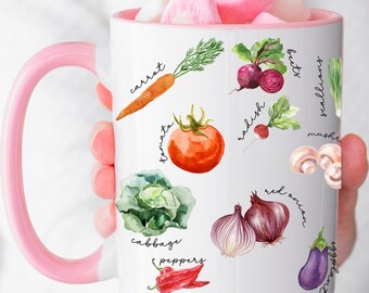 Vegetable Garden Mug, Personalized Gardening Gift for Her, Garden Lover Mug, Watercolor Veggie Mug, Gift for gardener woman