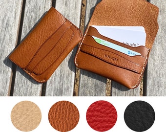 Simple Card wallet - Vegetable tanned leather wallet - Hand-stitching leather wallet - Personalization in Roman/Korean alphabet