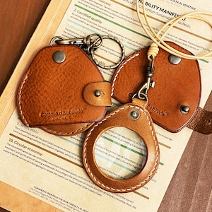 Porte-clés loupe - Loupe lorgette - Collier loupe - Revêtement en cuir - Personnalisation