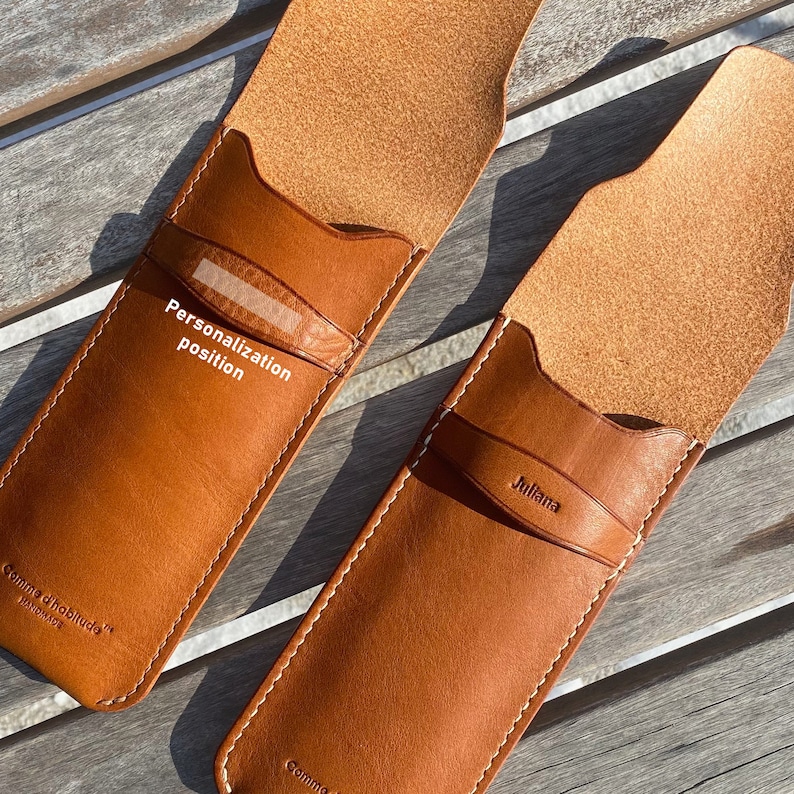 Personalization in RomanKorean alphabet Vegetable tanned leather case Pen pouch Hand-stitching leather case Leather pen case
