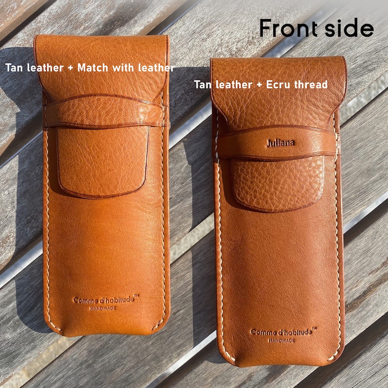Personalization in RomanKorean alphabet Vegetable tanned leather case Pen pouch Hand-stitching leather case Leather pen case