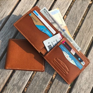 Cartera clásica plegable (4 compartimentos) - Cartera de piel curtida vegetal - Cartera de piel cosida a mano - Personalización