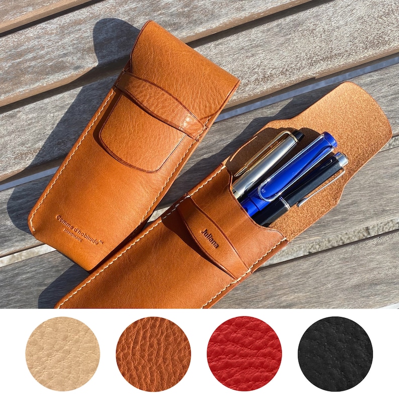 Personalization in RomanKorean alphabet Vegetable tanned leather case Pen pouch Hand-stitching leather case Leather pen case
