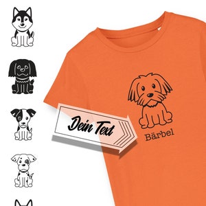 Kinder T-shirt met hond en gewenste naam, verschillende honden om uit te kiezen, gepersonaliseerd, bedrukt, naam