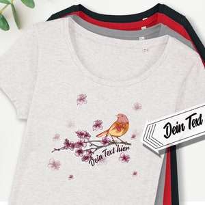 Women&#39;s T-Shirt Bird, Women, Own Text, Printed, Personalized, Organic Cotton, Jersey, Custom Text, Individualized, Custom Text, Feminine