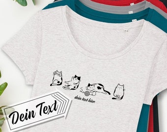 T-shirt feminina com motivo gato e texto desejado, personalizada, estampada, nome, gato, motivo desejado, texto desejado, algodão orgânico, mulher, estampada