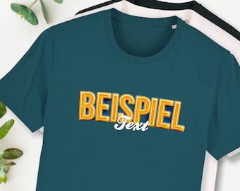 T-shirt met gewenste tekst, gepersonaliseerde tekst, biologisch t-shirt voor heren, bedrukt, gepersonaliseerd, katoen, jersey, effectlettertype, naam