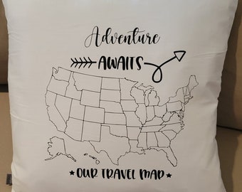 Travel Map Pillow Case only