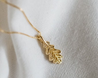 Boho ketting eikenblad – verguld sterlingzilver, handgemaakte minimalistische botanische hanger, op de natuur geïnspireerd cadeau voor vrouwen