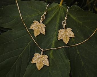 Sieradenset esdoornblad: sterlingzilveren ketting en oorbellen, op de natuur geïnspireerd, symbolisch cadeau voor natuurliefhebbers