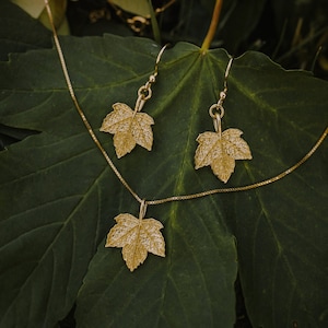 Exquisites Schmuck-Set vom Ahornblatt - Traum der Natur, . 925 Silber Maulbeerbaum Blatt Kette und Ohrringe – Botanische Schönheit