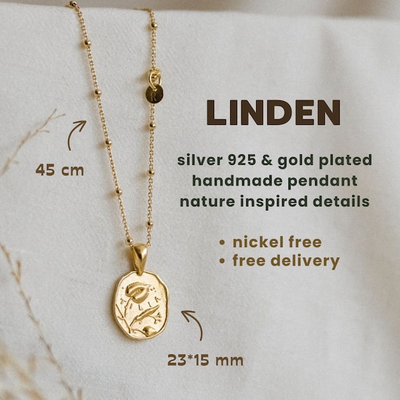 Silver Linden Leaf Necklace – Nature Inspired Pendant, Gold Botanical Charm, Personalized Gift