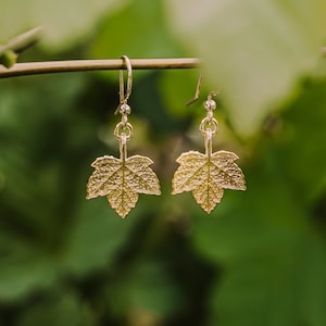 Gold-Plated Silver Leaf Earrings - Nature Design, 18K Gold Handmade Jewelry, Sycamore Maple,  Nature Lover's Gold Maple Leaf Earrings