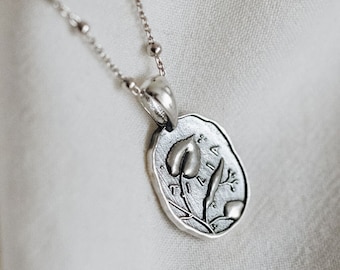 Sterlingzilveren lindetak hanger ketting • Gepersonaliseerde botanische sieraden • Geoxideerde natuur Cadeau voor haar • Slavische symboliek