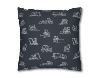 Navy Construction Vehicles - Square Pillow Cover