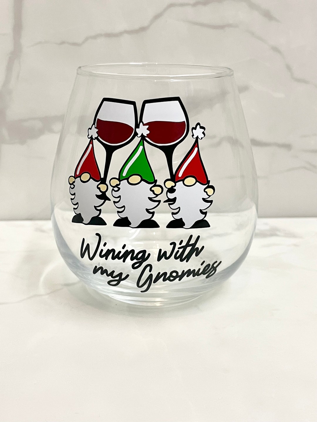 Funny Christmas Wine Glasses, Gnome Wine Glass, Wine Lover Gift, Gnome