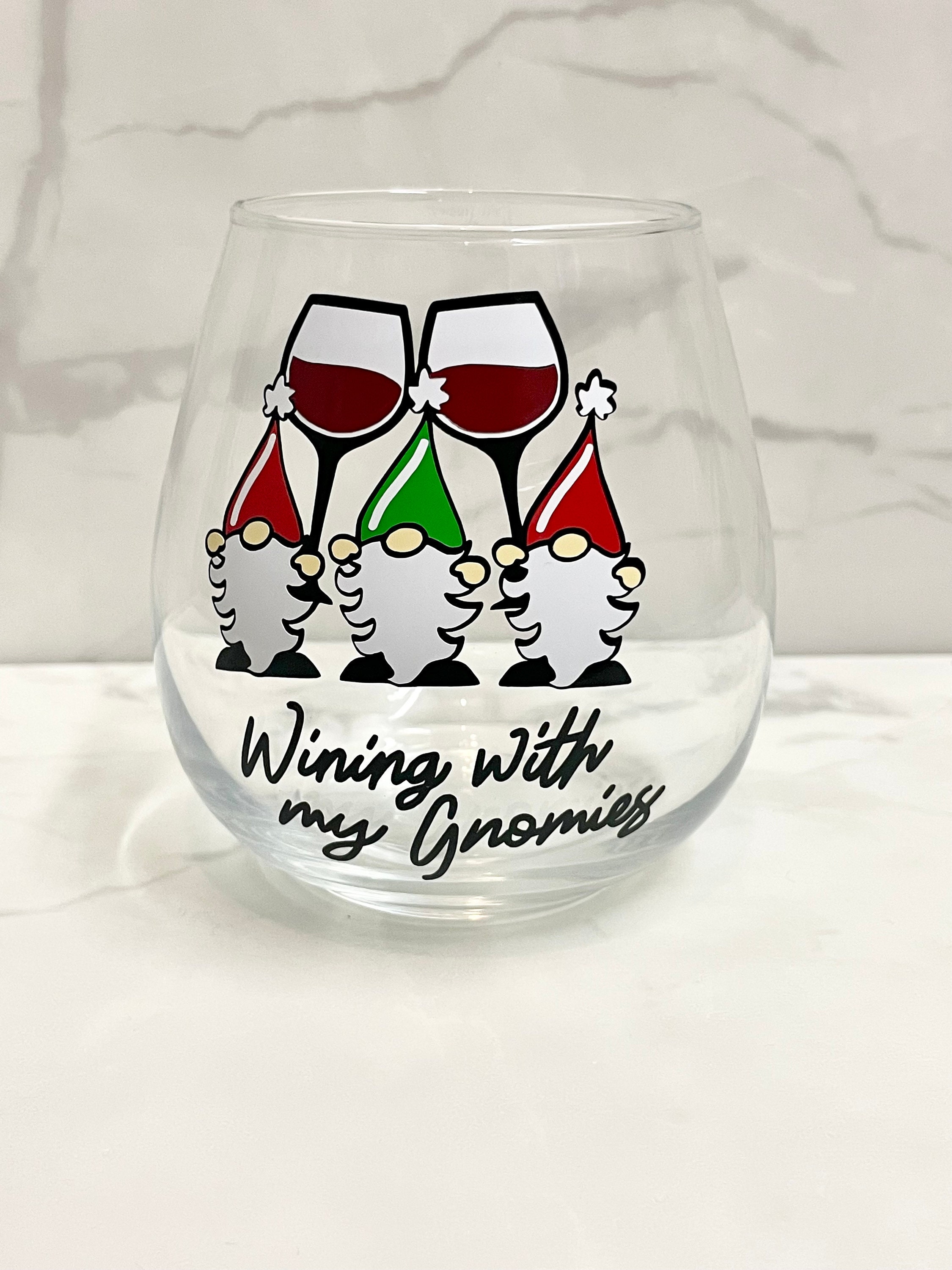 Unique Wine Glass Gift  Figural Gnome Heart Stemless Wine Glass