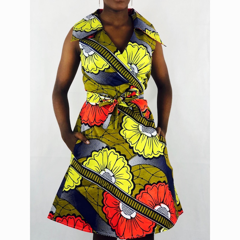 Ankara African Print Wrap Dress Stylish Oversized Collar Etsy UK