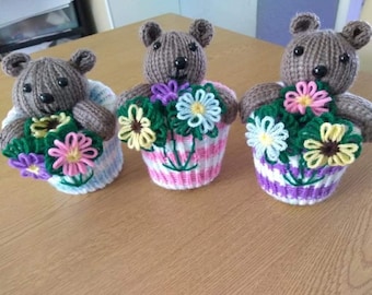 Loom Knit Bear in Flower Pot PATTERN | New Mum Gift (Digital Pattern) | Baby shower gift