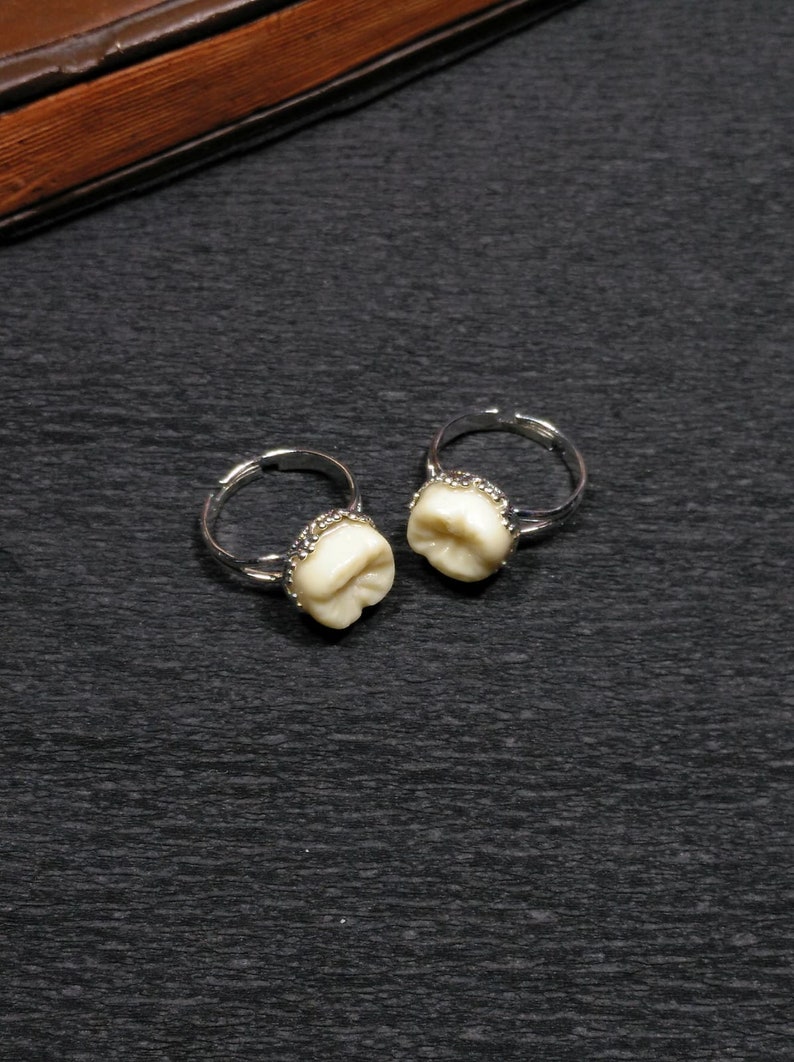 jewelry with teeth macabre jewelry grindstone rings tooth rings Human teeth halloween rings, gothic rings
