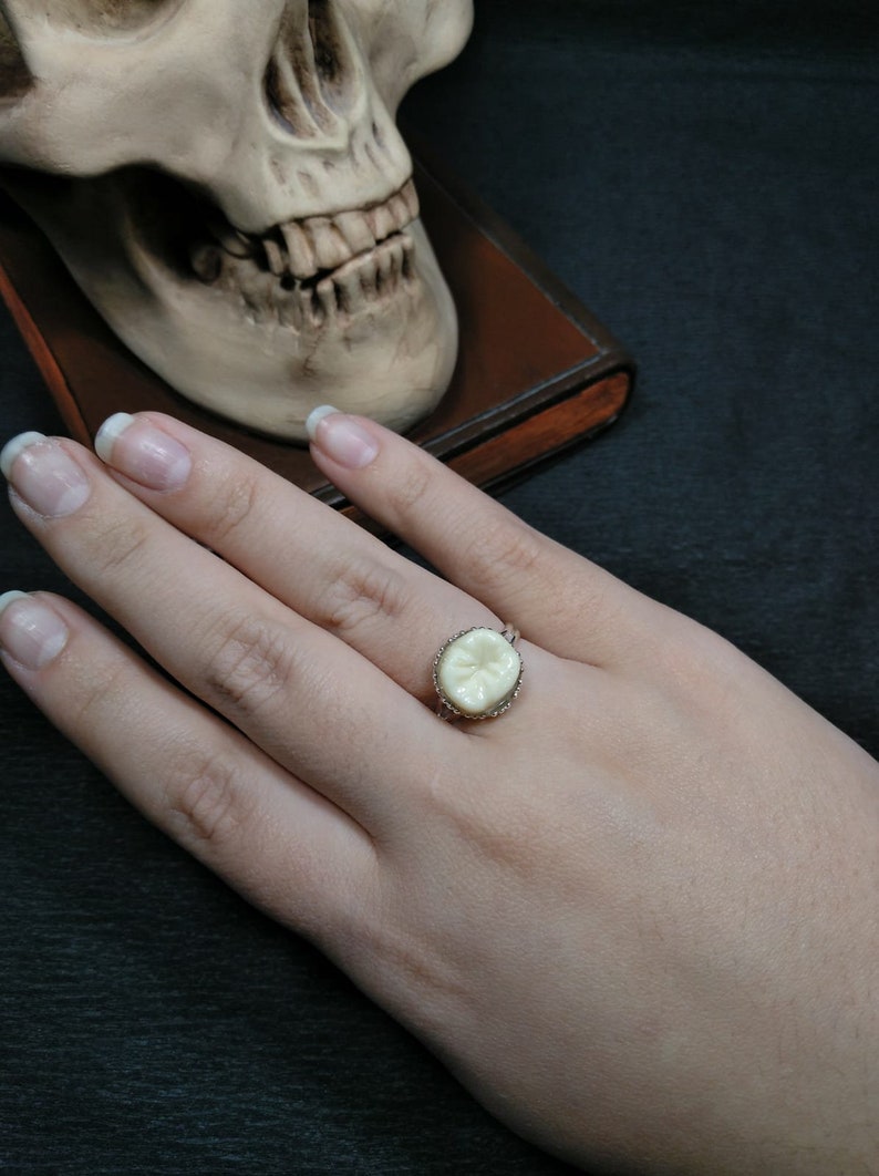 jewelry with teeth macabre jewelry grindstone rings tooth rings Human teeth halloween rings, gothic rings