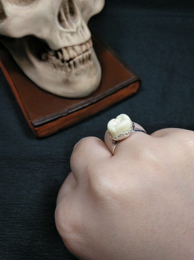 jewelry with teeth macabre jewelry grindstone rings tooth rings Human teeth halloween rings, gothic rings
