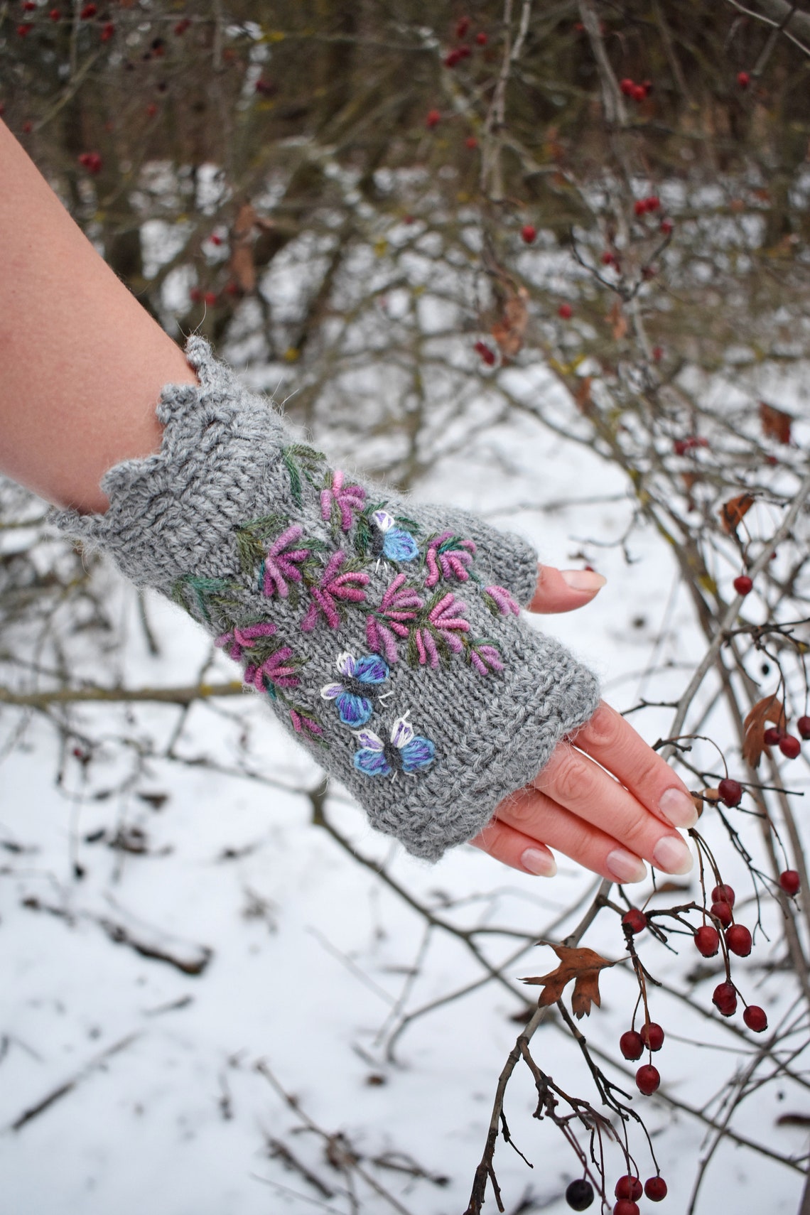 Cottagecore butterfly fingerless gloves with embroidered Etsy