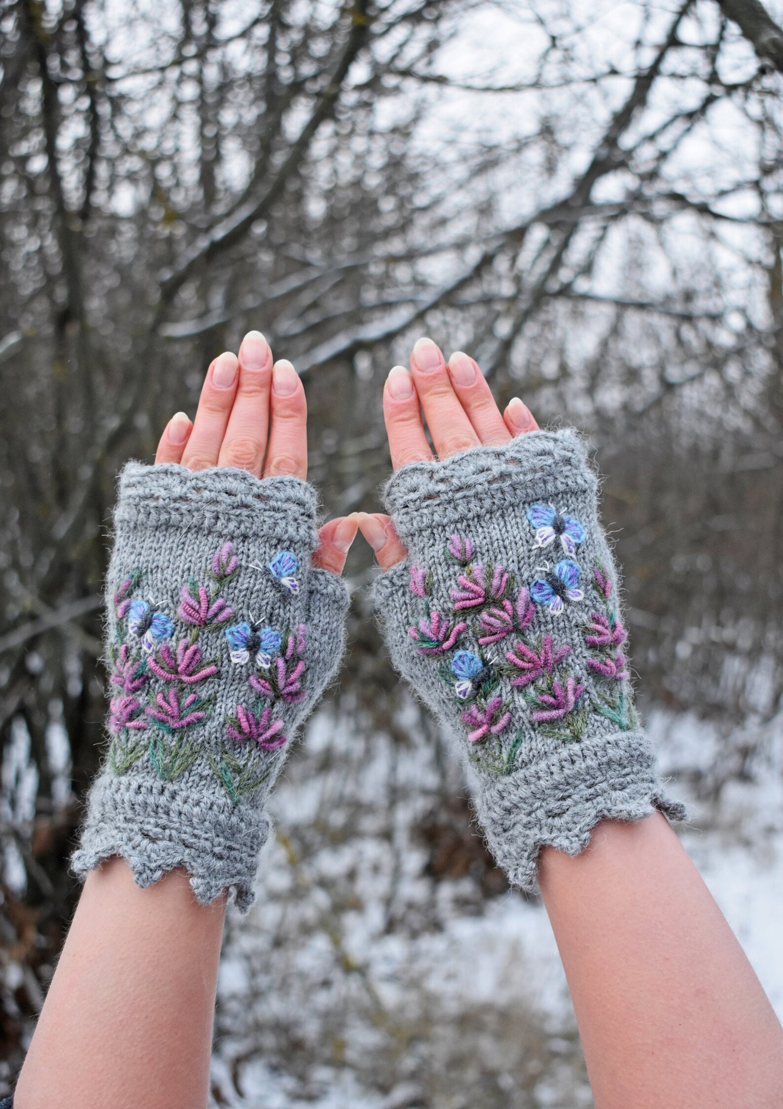 Cottagecore butterfly fingerless gloves with embroidered Etsy