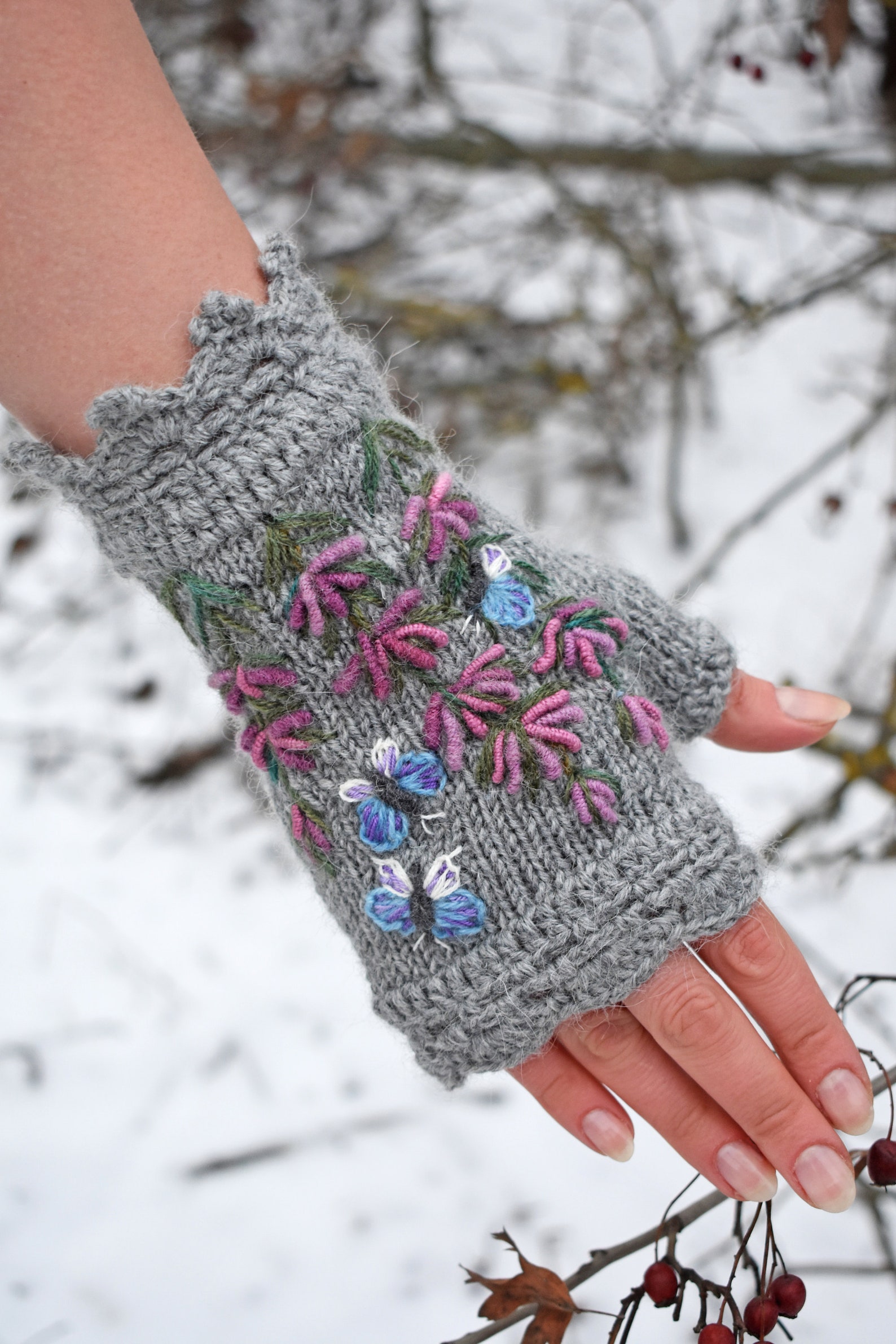 Cottagecore butterfly fingerless gloves with embroidered Etsy