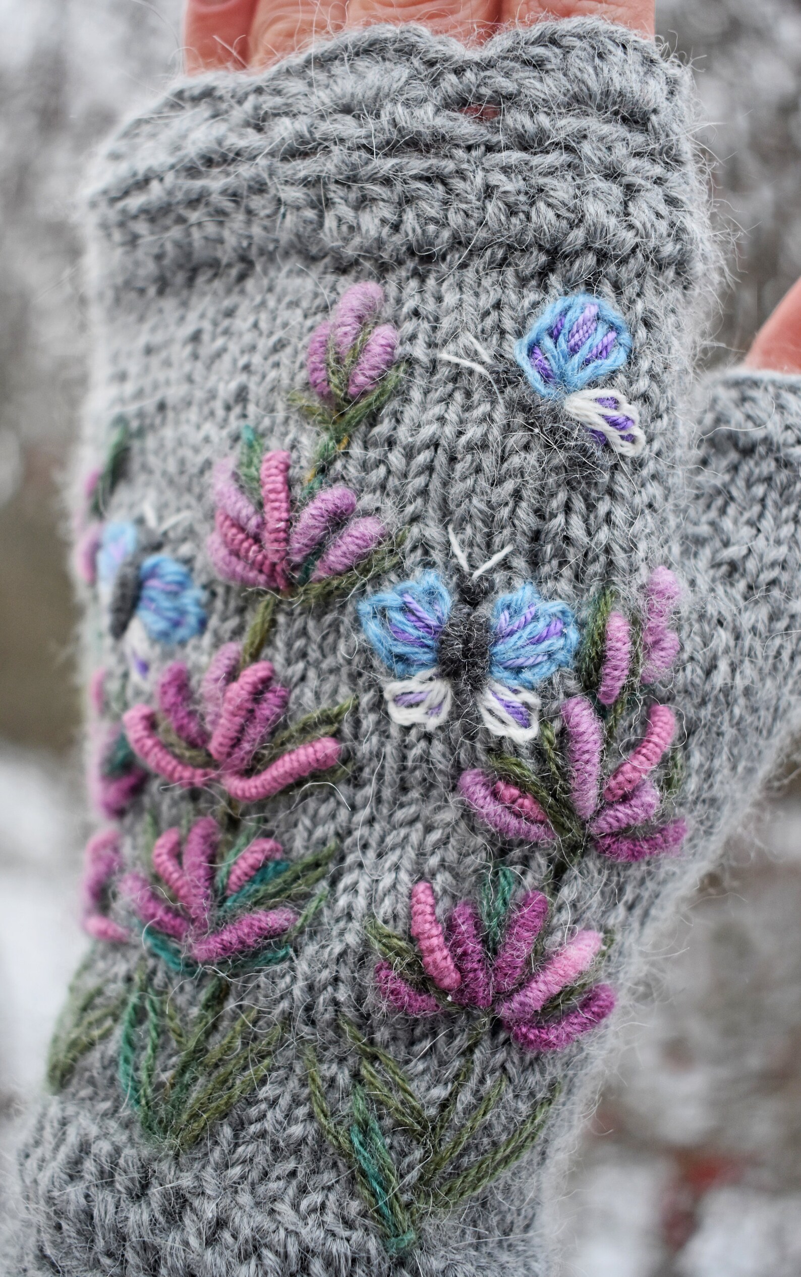 Cottagecore butterfly fingerless gloves with embroidered Etsy