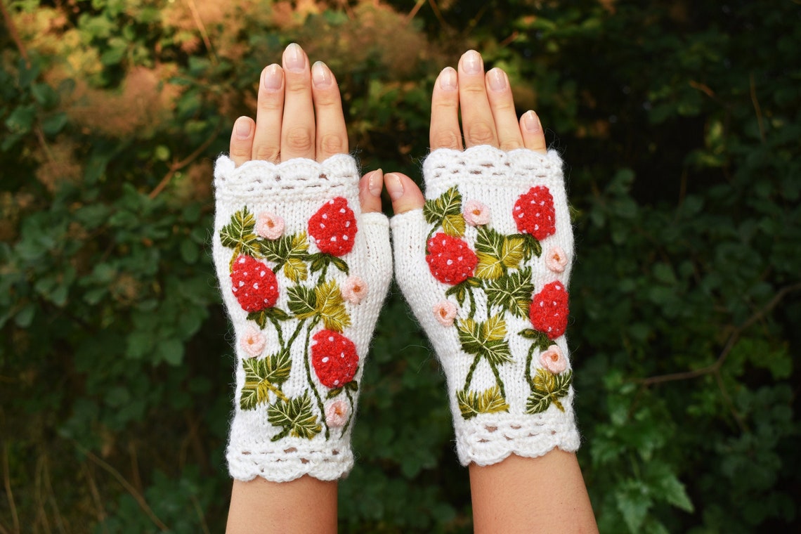 Cottagecore aesthetic arm warmers strawberry fingerless Etsy