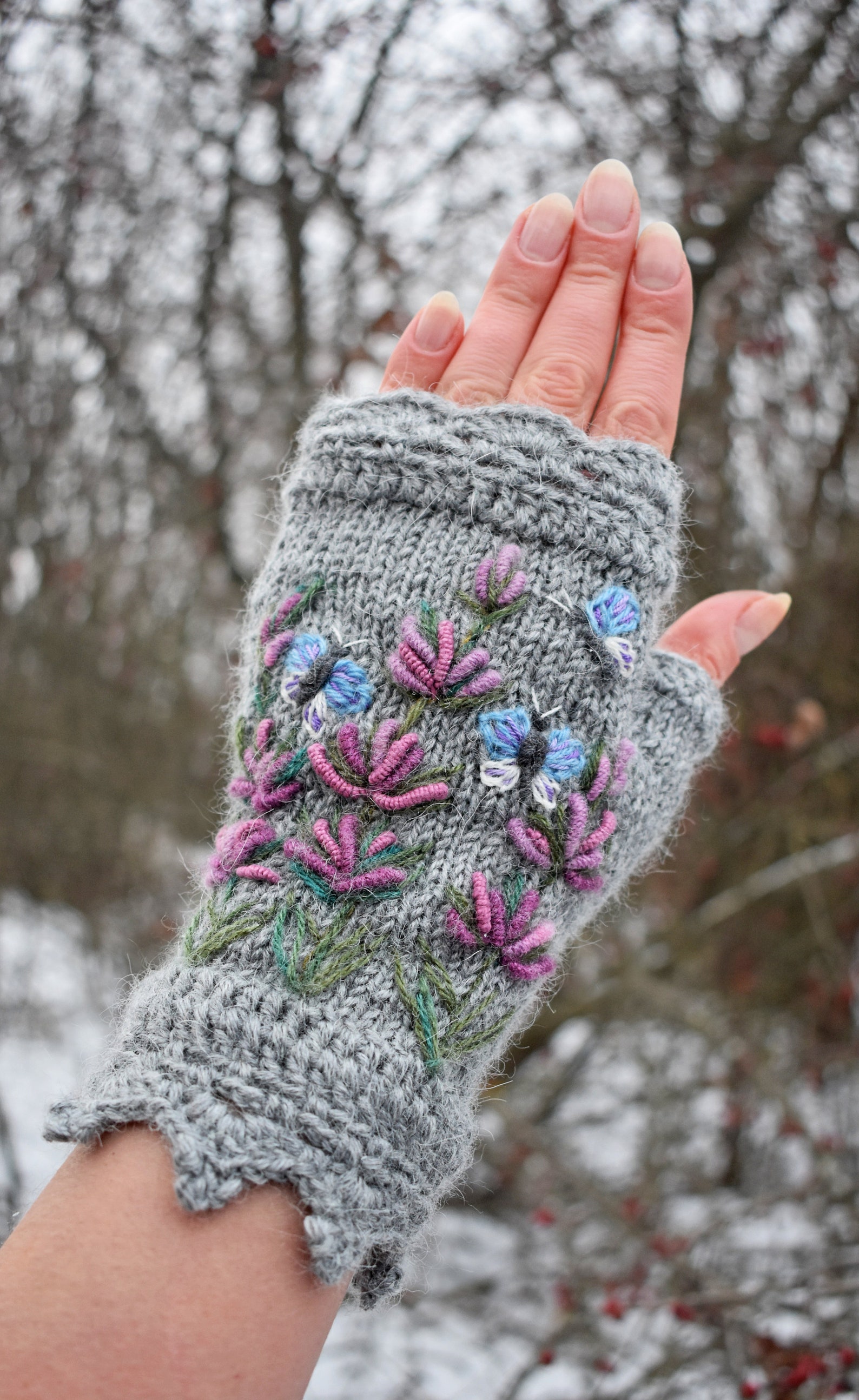 Cottagecore butterfly fingerless gloves with embroidered Etsy