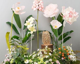 Fondo floral artificial extragrande rosa y blanco, decoración para bodas