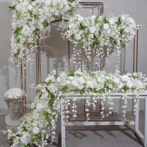 Romantic White Rose Flower Backdrop | Wedding Arch Decor | Floral Wall Arrangement for Events & Parties