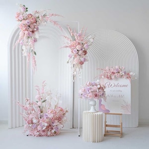 Elegant Blush Pink Wedding Welcome Sign Decor | Floral Arch Display  | Romantic Ceremony Backdrop with Artificial Flowers