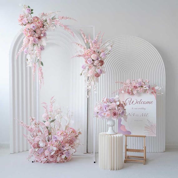 Blush Pink Wedding Floral Arch Set: Silk Flower Ceremony Decor