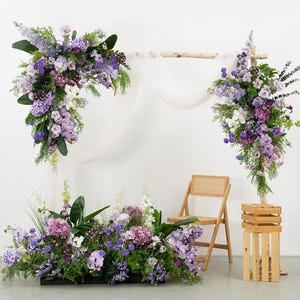 Purple Wedding Arch Floral Arrangement Set| Artificial Flowers & Greenery | Ceremony Backdrop, Party Decoration, Event Props，Photo Prop