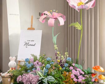 Exhibición floral de boda hecha a mano, decoración de boda estilo jardín de hadas, centro de mesa romántico