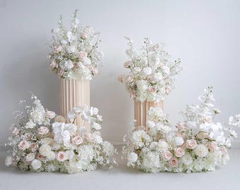 Blush and White Wedding Flower Arrangement  | Faux Floral Pillar & Floor Display | Ceremony Aisle Decor | Silk Rose  Orchid Decor