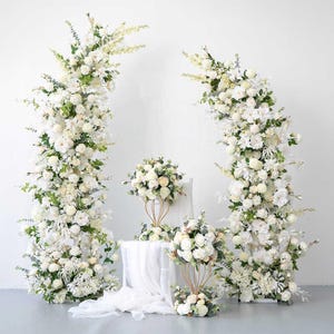 Elegant White Wedding Arch Floral Arrangement - Artificial Flower Backdrop for Ceremony, Photo Booth or Reception Decoration
